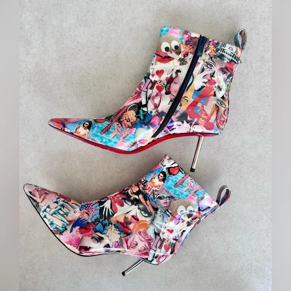 CHRISTIAN LOUBOUTIN Epic Booty Leather Printed Ankle Boots 70 EU 36.5 US 6.5